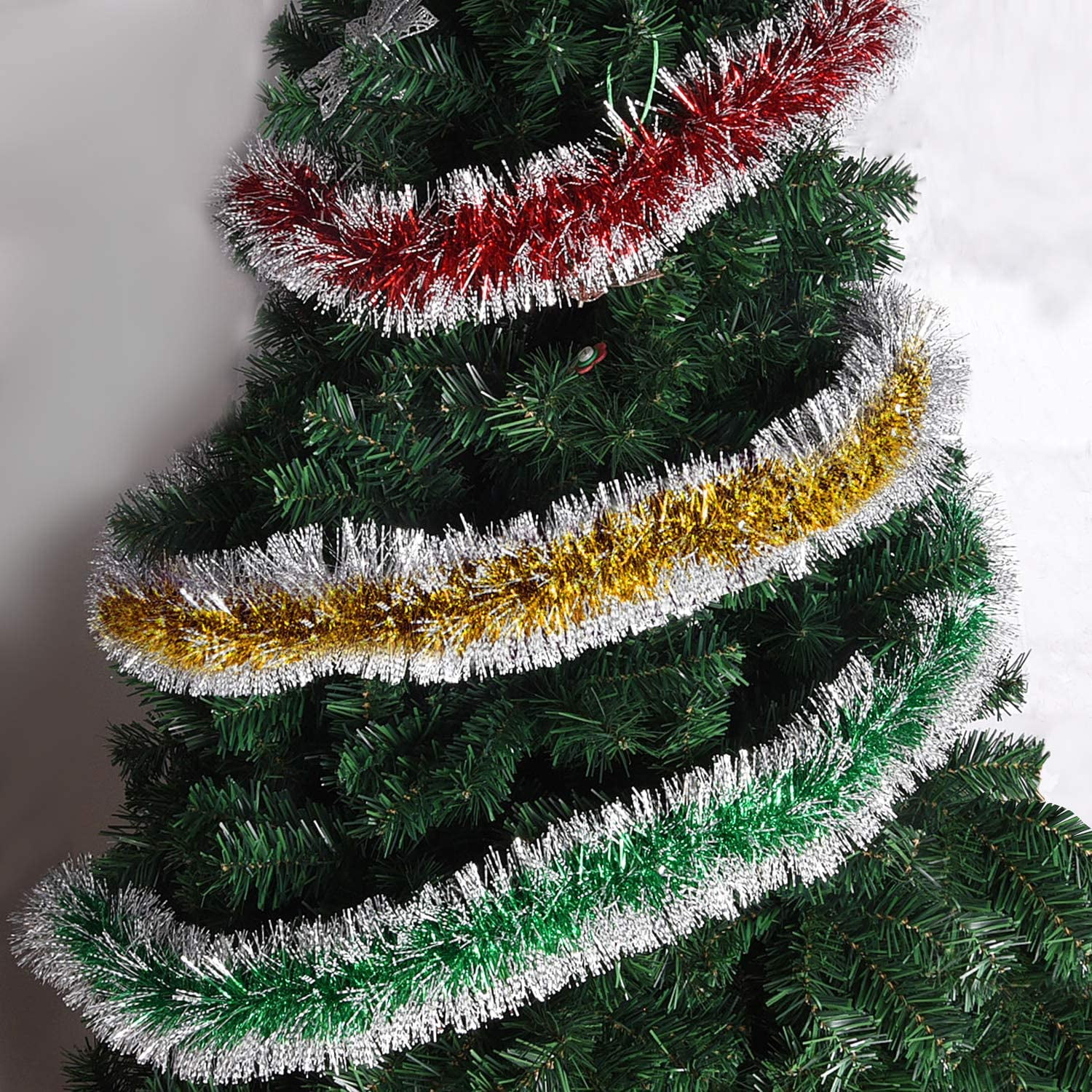 Gold, Red, Green Livder 6 Pieces Christmas Shiny Tinsel Garland for Christmas Tree Party Hanging Decorations 39 Feet